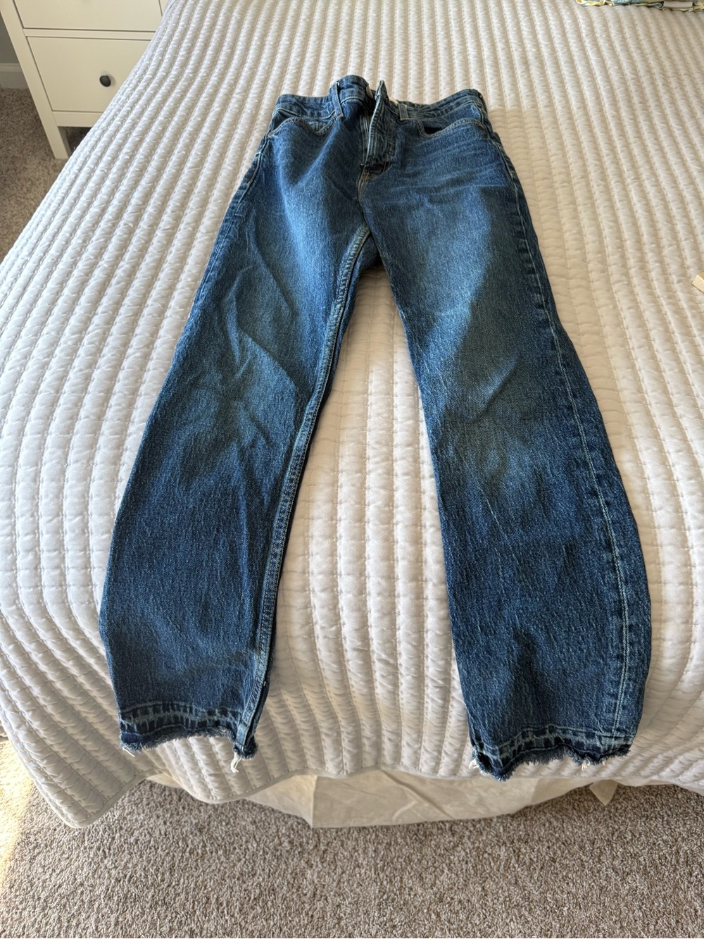Zara Dark Blue Jeans Boot Cut frayed hem
